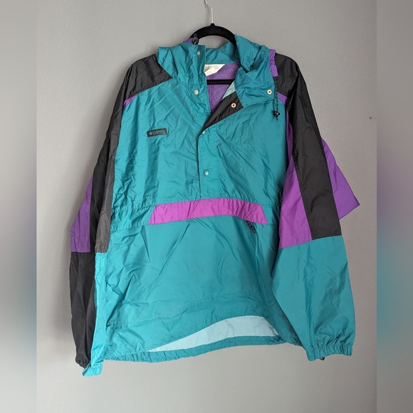 Vintage Columbia pullover windbreaker men's XL 3/4 button 29x37x30